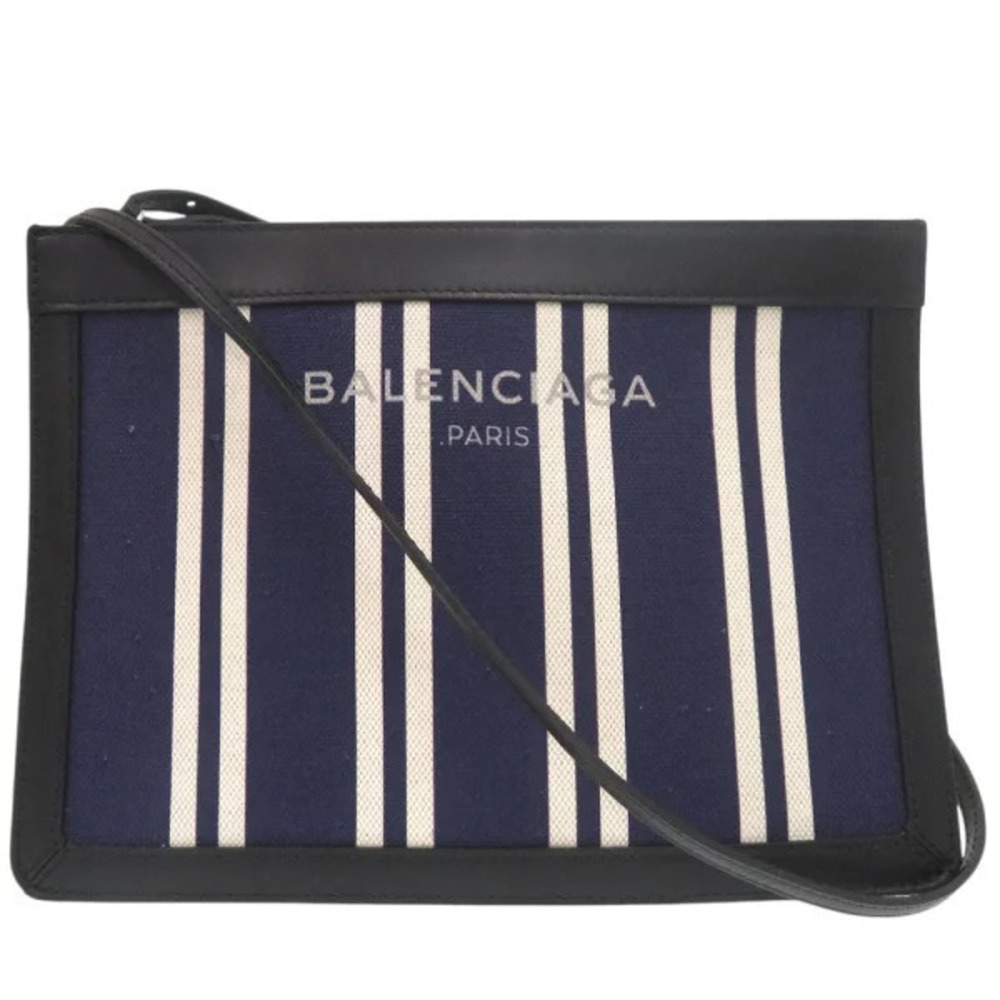 Balenciaga striped pochette shoulder bag canvas leather Navy Blue